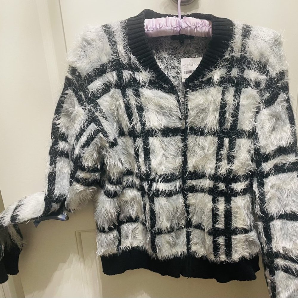 Nordstrom black and white zip front sweater - tags attached